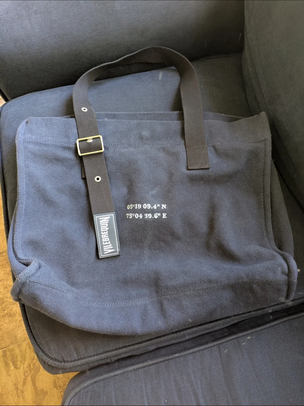 Vilebrequin Navy Canvas Tote Bag with Coordinates